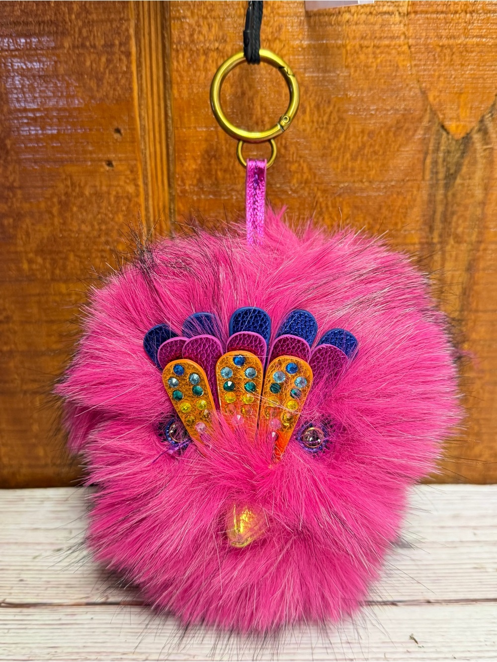 Kurt Geiger London Faux Fur Pompom Eagle Bag Charm